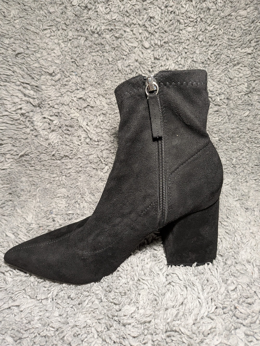 Nasty Gal Black Suede Pointed Block Heel Ankle Booties